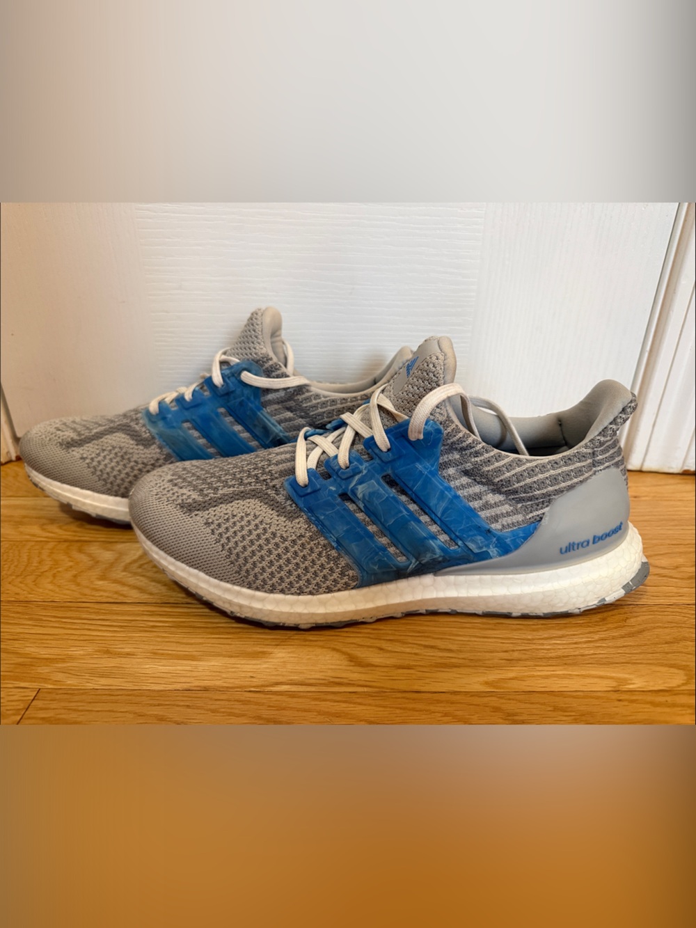 adidas ultra boost Grey Knit Running Shoes with Blue Cage